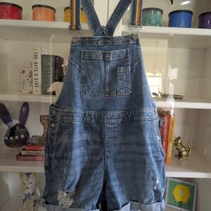 Denim Overalls with Rainbow Straps